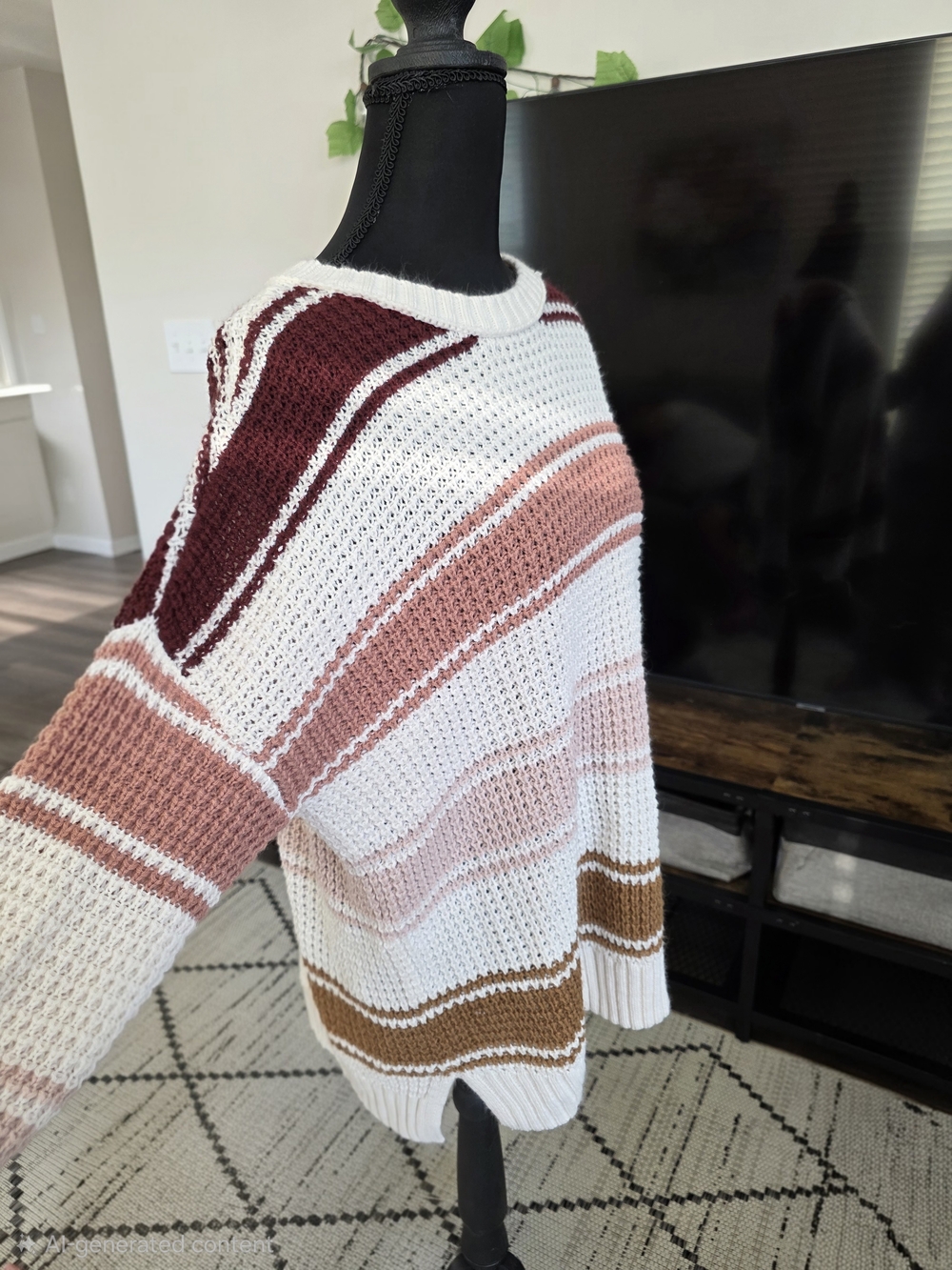 SO Goods for Life Striped Colorblock Waffle Knit Sweater Sz L Oversized - Picture 2 of 3
